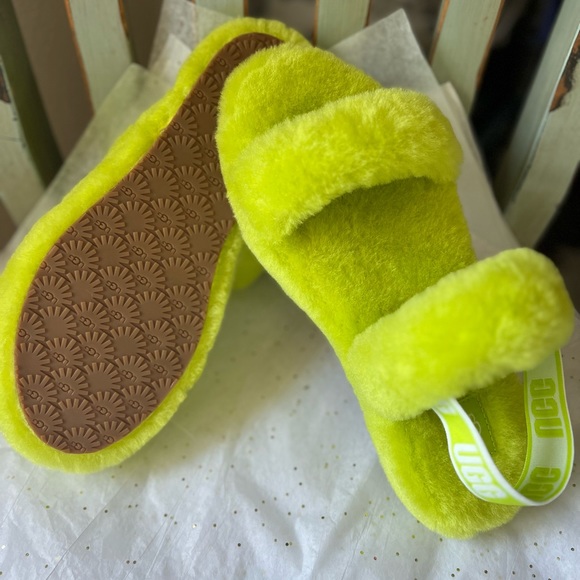 UGG Shoes - UGG slideons fuzzy neon green/yellow New Women 6/7.5 & free peanuts pj pants L